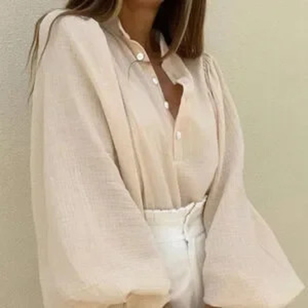 Apricot Casual Women's Lantern Sleeve Loose Shirt
